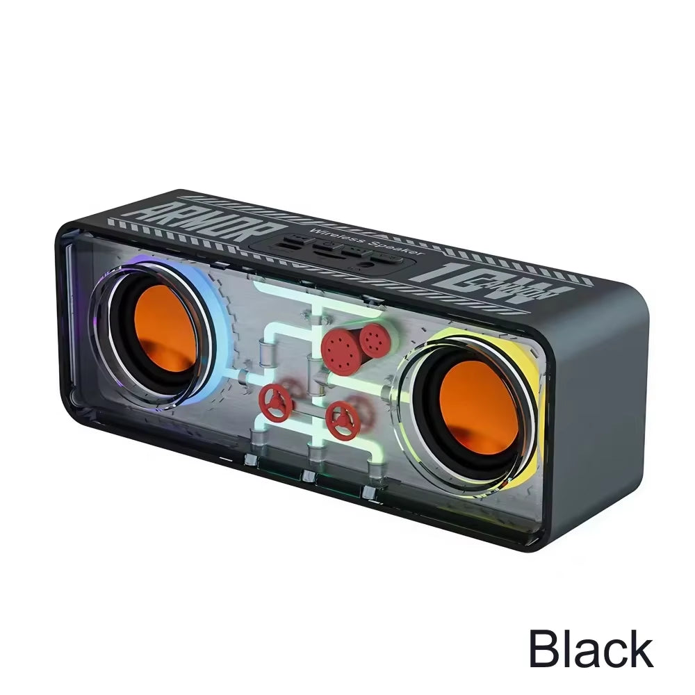 1PC LED TWS Bass Vibro-Sound PUNK Style Dual Speakers Transparent Mechanical Wireless Bluetooth Speakers